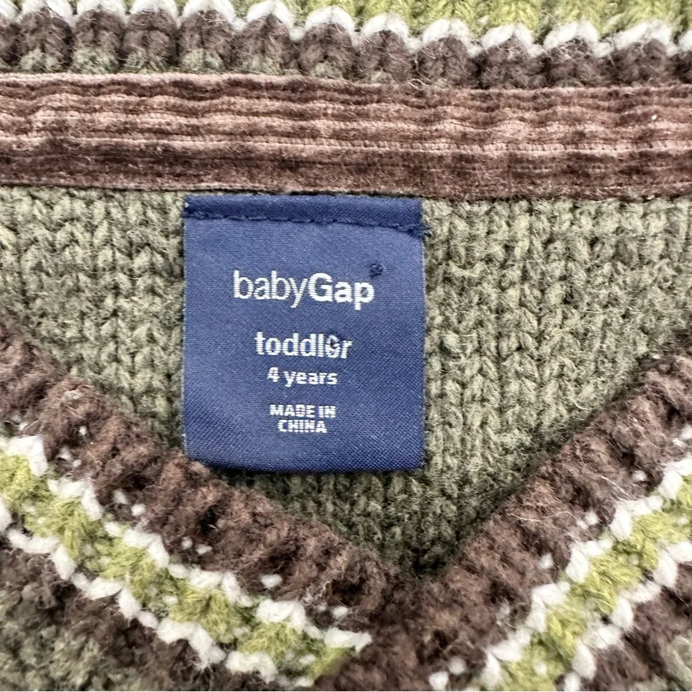 Baby Gap Olive‎ Green Cable-Knit V-Neck Sweater Size 4T